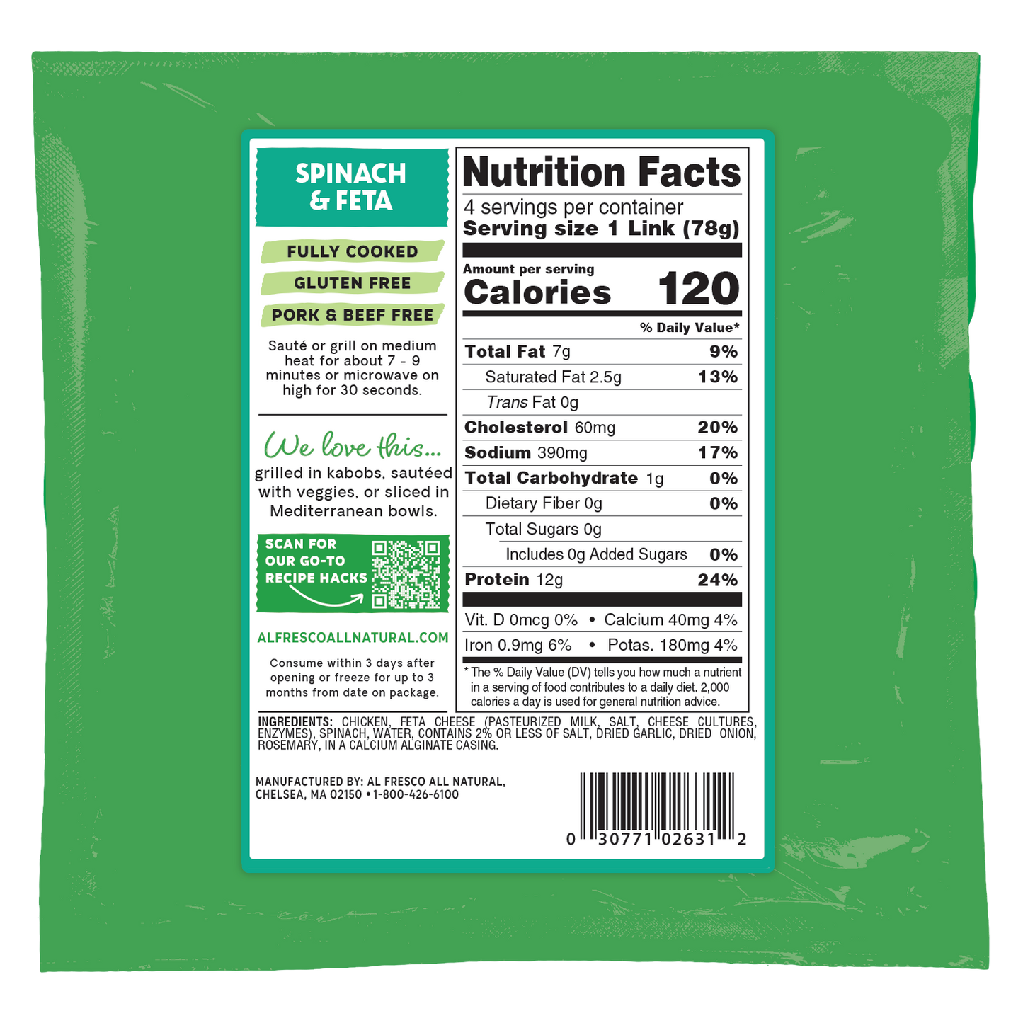 Al Fresco All Natural Spinach & Feta Chicken Sausage