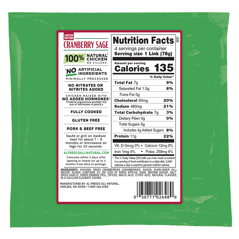 Al Fresco All Natural Cranberry Sage Chicken Sausage
