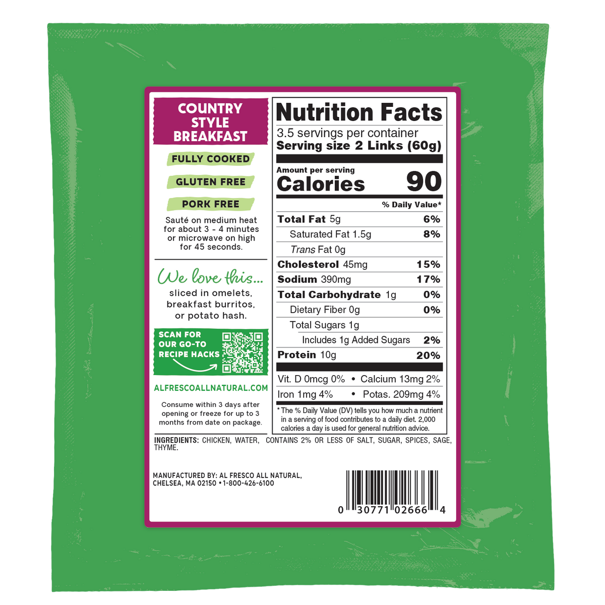 Al Fresco All Natural Country Style Chicken Breakfast Sausage