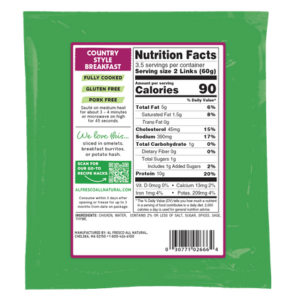 Al Fresco All Natural Country Style Chicken Breakfast Sausage