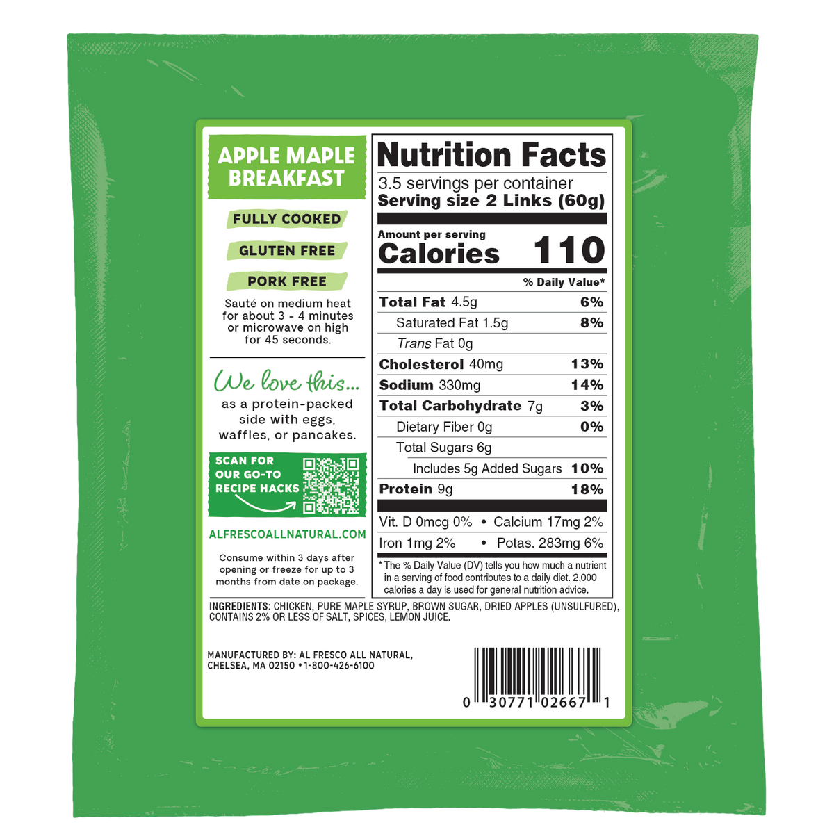Al Fresco All Natural Apple Maple Chicken Breakfast Sausage
